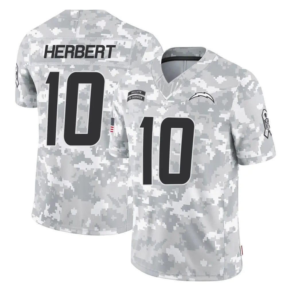LA.Chargers #10 Justin Herbert Player Arctic Camo Salute To Service Limited Game Odoa Stitched Jerseys