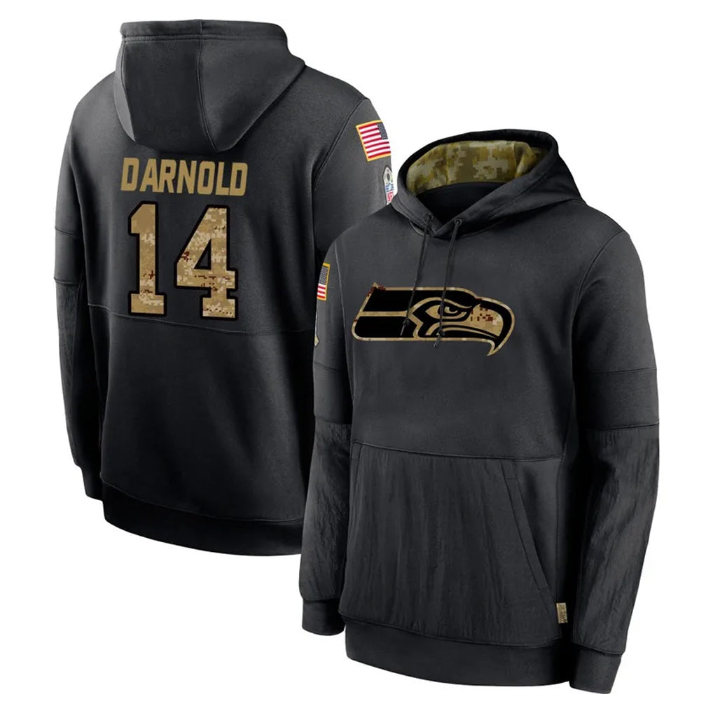 S.Seahawks #14 Sam Darnold Player Black Salute to Service Hoodies Limited Game Odoa Stitched Jerseys