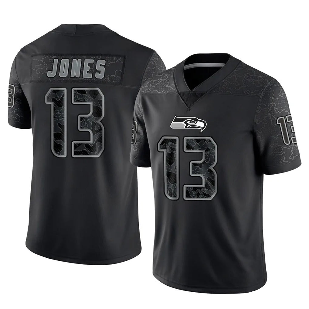 S.Seahawks #13 Ernest Jones IV Player Black Limited Reflective Home Game Odoa Stitched Jerseys