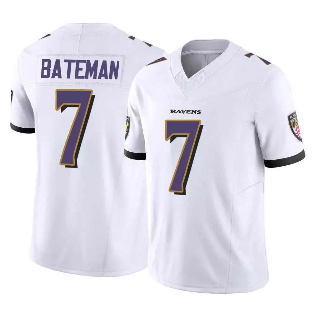 B.Ravens #7 Rashod Bateman Player White Vapor F.U.S.E. Limited Home Game Odoa Stitched Jerseys