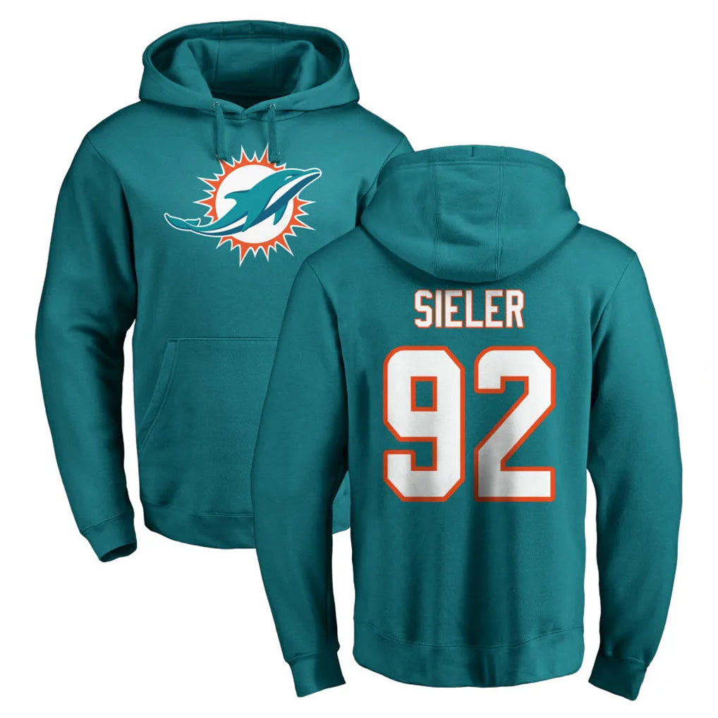 M.Dolphins #92 Zach Sieler Player Aqua LOGO Pullover Hoodies Limited Odoa Stitched Jerseys