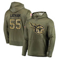 T.Titans #55 JC Latham Player Olive Salute to Service Pullover Hoodies Home Game Odoa Stitched Jerseys