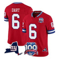 NY.Giants #6 Jaxson Dart Player Red 100th Season & State Patch Vapor Limited Home Game Odoa Stitched Jerseys