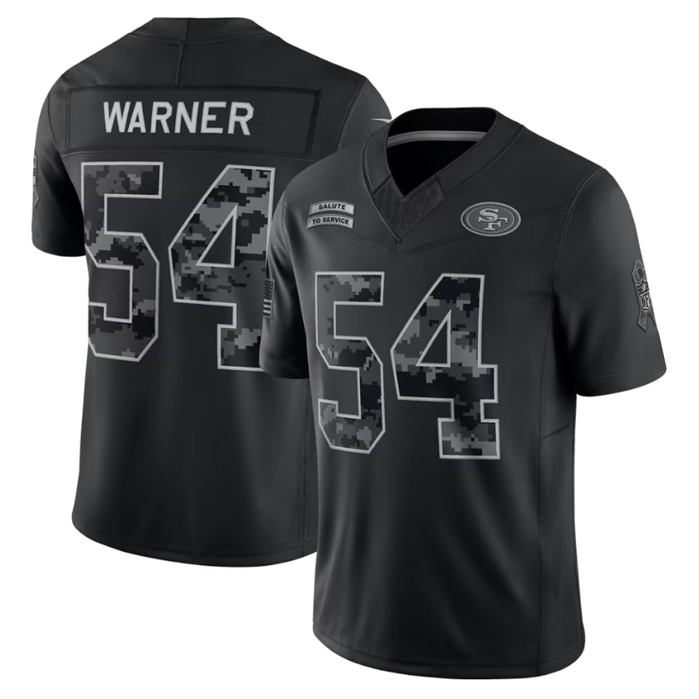 Odoa SF.49ers #54 Fred Warner Player Black Limited 2026 Salute to Service Home Game Stitched Jerseys
