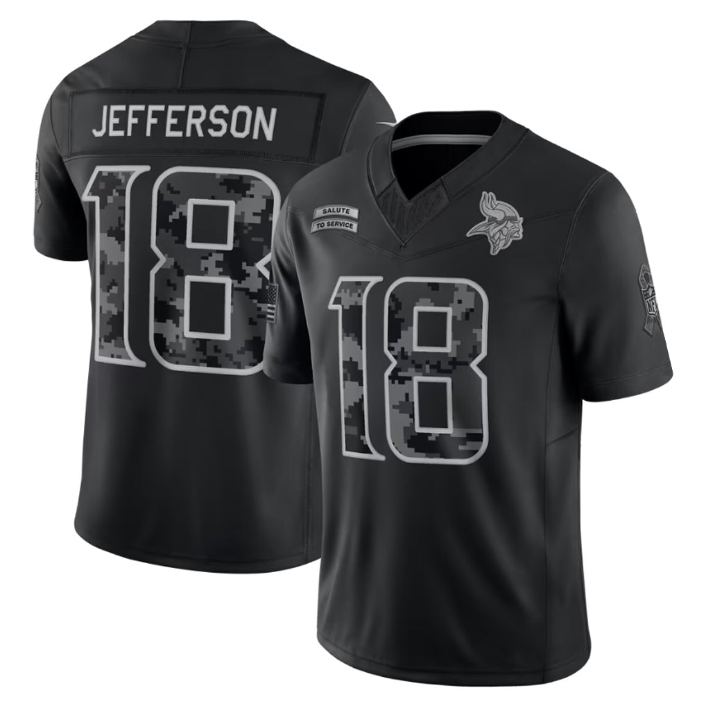 Odoa MN.Vikings #18 Justin Jefferson Player Black Limited 2026 Salute to Service Home Game Stitched Jerseys