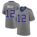 B.Bills #12 Jim Kelly Player Gray Nickel City Home Game Odoa Stitched Jerseys