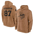 M.Vikings #87 T.J. Hockenson Player Brown Salute to Service Pullover Hoodies Limited Game Odoa Stitched Jerseys