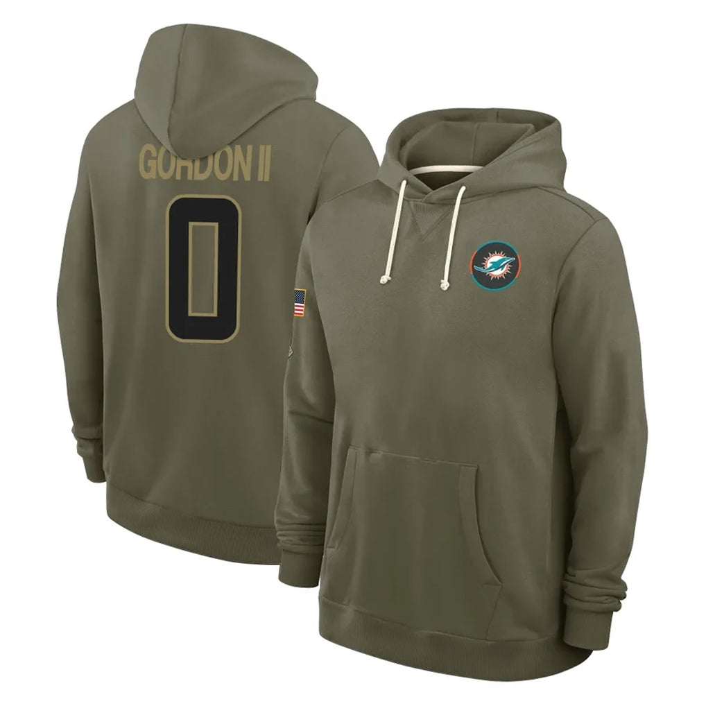 M.Dolphins #0 Ollie Gordon II Player Olive Salute to Service Pullover Hoodies Limited Odoa Stitched Jerseys