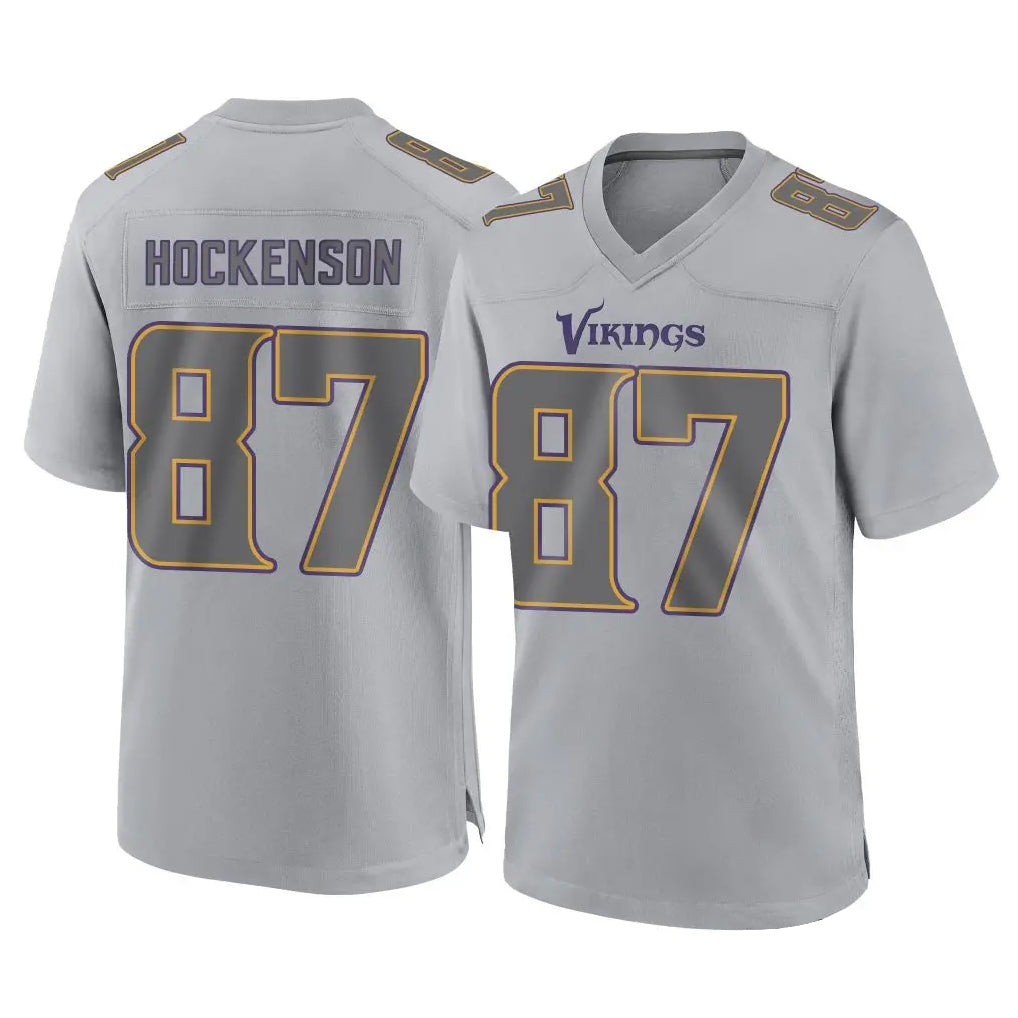M.Vikings #87 T.J. Hockenson Player Gray Atmosphere Fashion Home Game Odoa Stitched Jerseys
