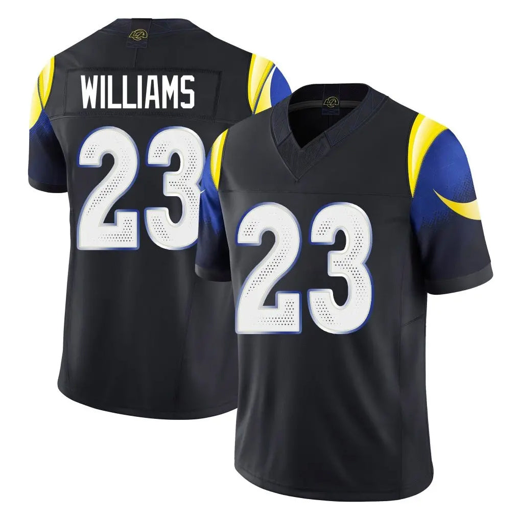 LA.Rams #23 Kyren Williams Player Black Midnight Rivalries Collection Limited Home Game Odoa Stitched Jerseys