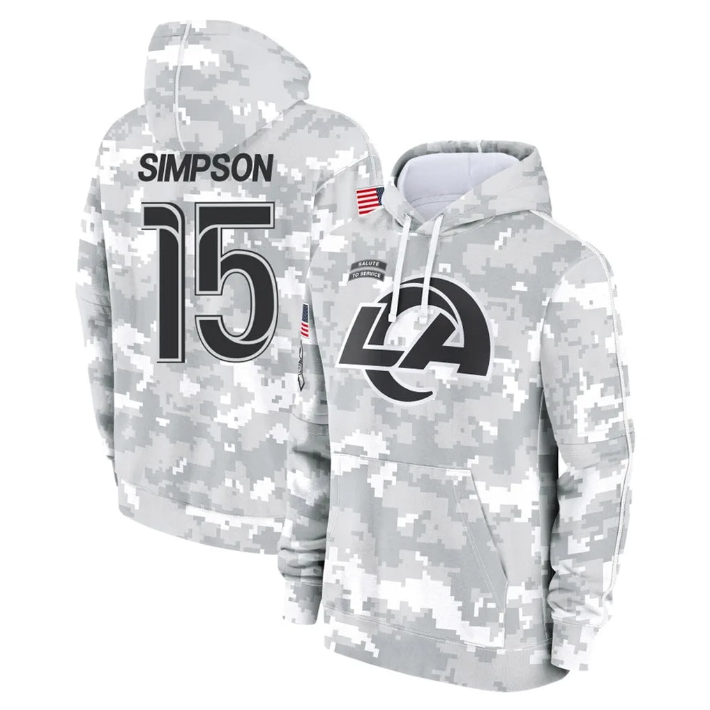 LA.Rams #15 Ty Simpson Player Arctic Camo Salute to Service Hoodies Limited Game Odoa Stitched Jerseys