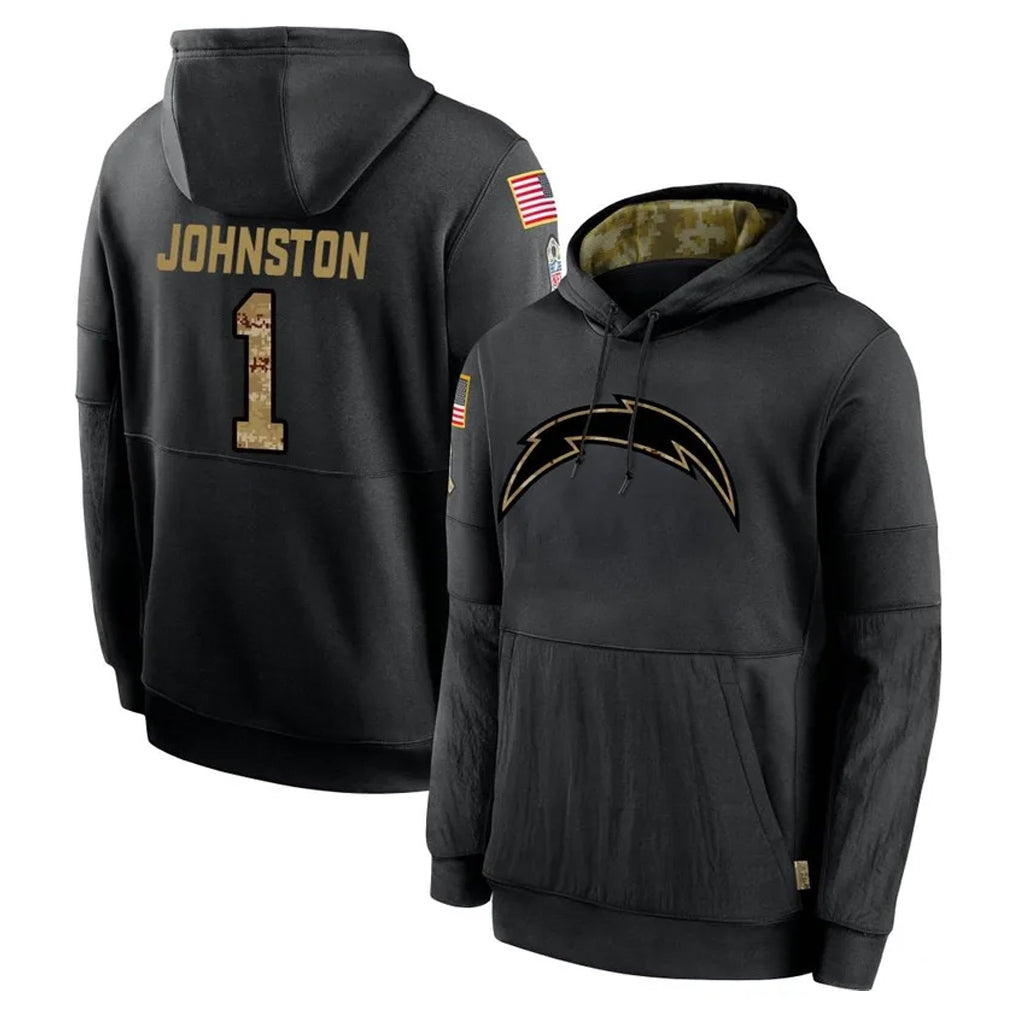 LA.Chargers #1 Quentin Johnston Player Black Salute to Service Hoodies Limited Game Odoa Stitched Jerseys