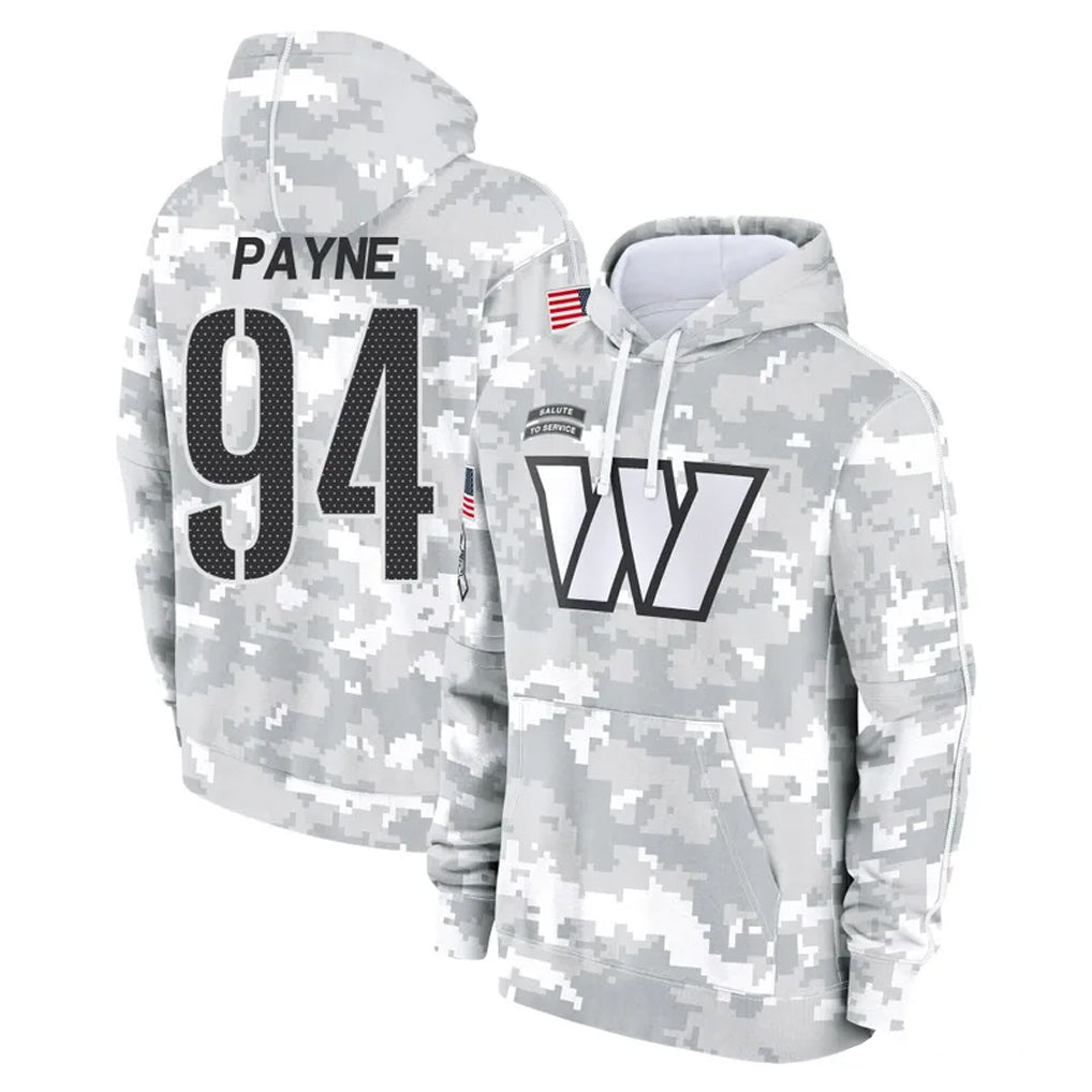 W.Commanders #94 Daron Payne Player Arctic Camo Limited Salute to Service Pullover Hoodies Game Odoa Stitched Jerseys