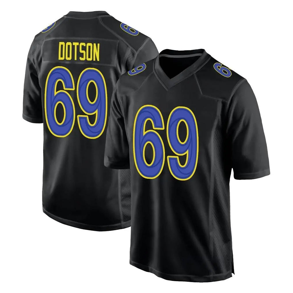 LA.Rams #69 Kevin Dotson Player Black Fashion Limited Home Game Odoa Stitched Jerseys