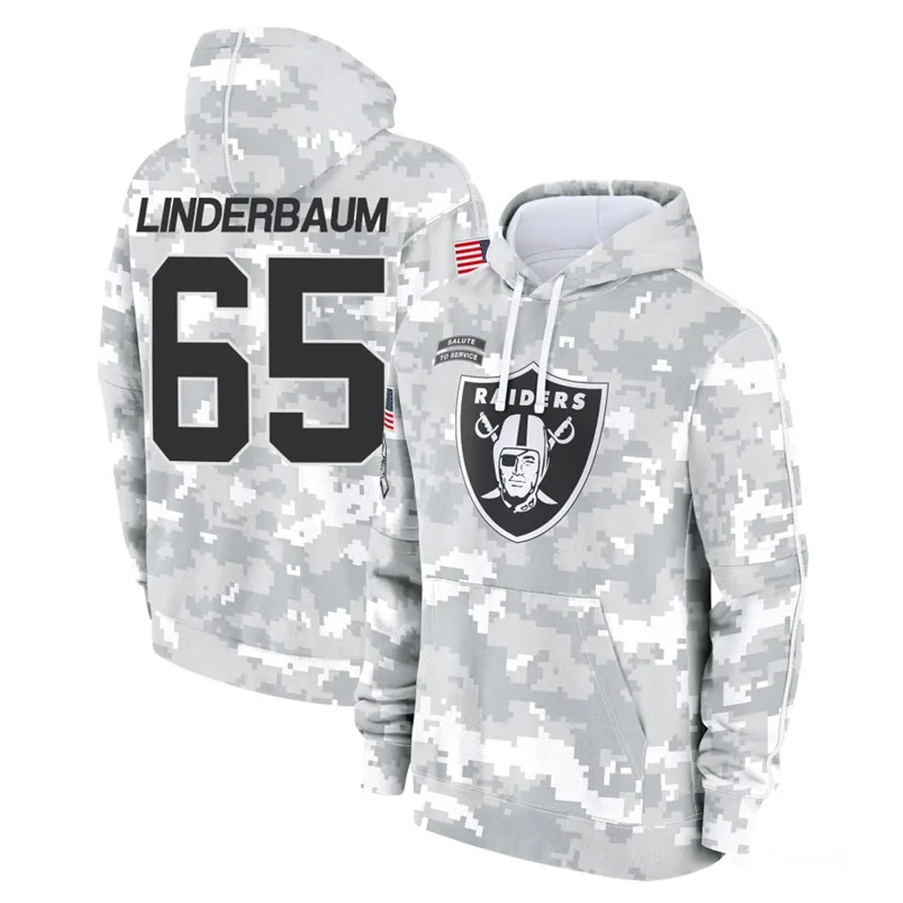 LV.Raiders #65 Tyler Linderbaum Player Arctic Camo Salute to Service Hoodies Limited Game Odoa Stitched Jerseys
