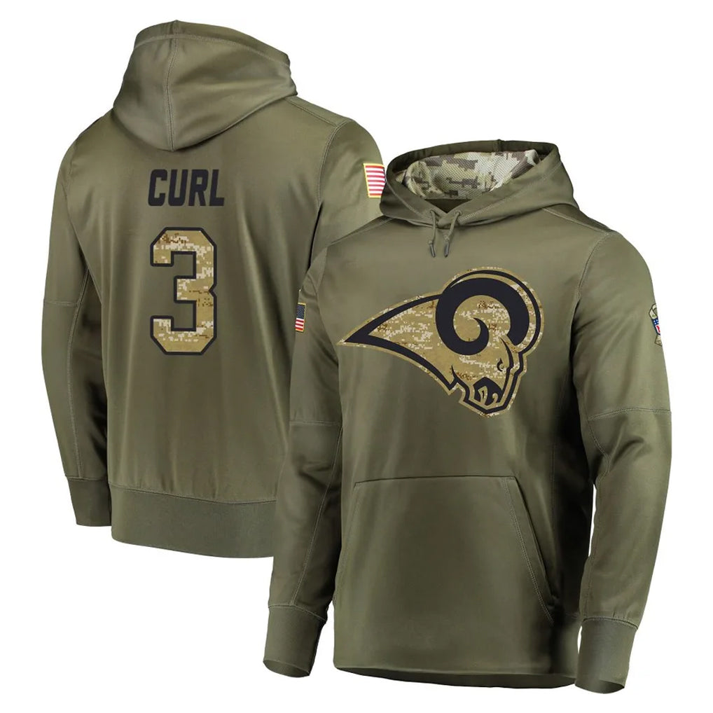 LA.Rams #3 Kam Curl Player Olive Salute to Service Pullover Hoodies Home Game Odoa Stitched Jerseys