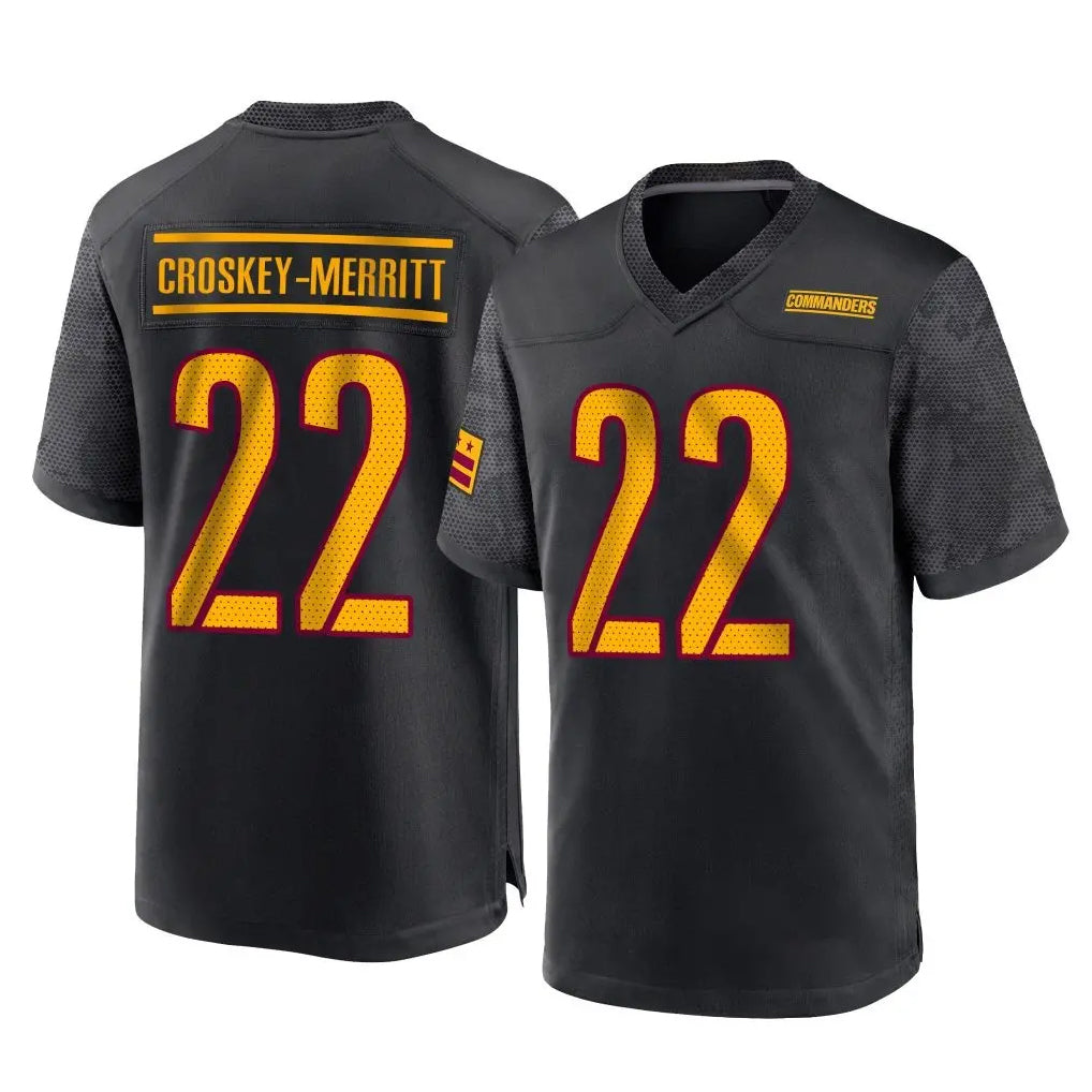 W.Commanders #22 Jacory Croskey-Merritt Player Black Home Game Odoa Stitched Jerseys