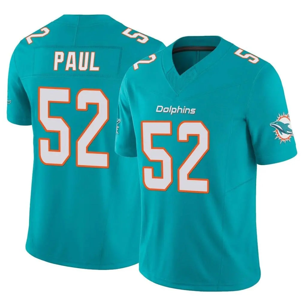 M.Dolphins #52 Patrick Paul Player Aqua Limited Vapor F.U.S.E. Home Game Odoa Stitched Jerseys