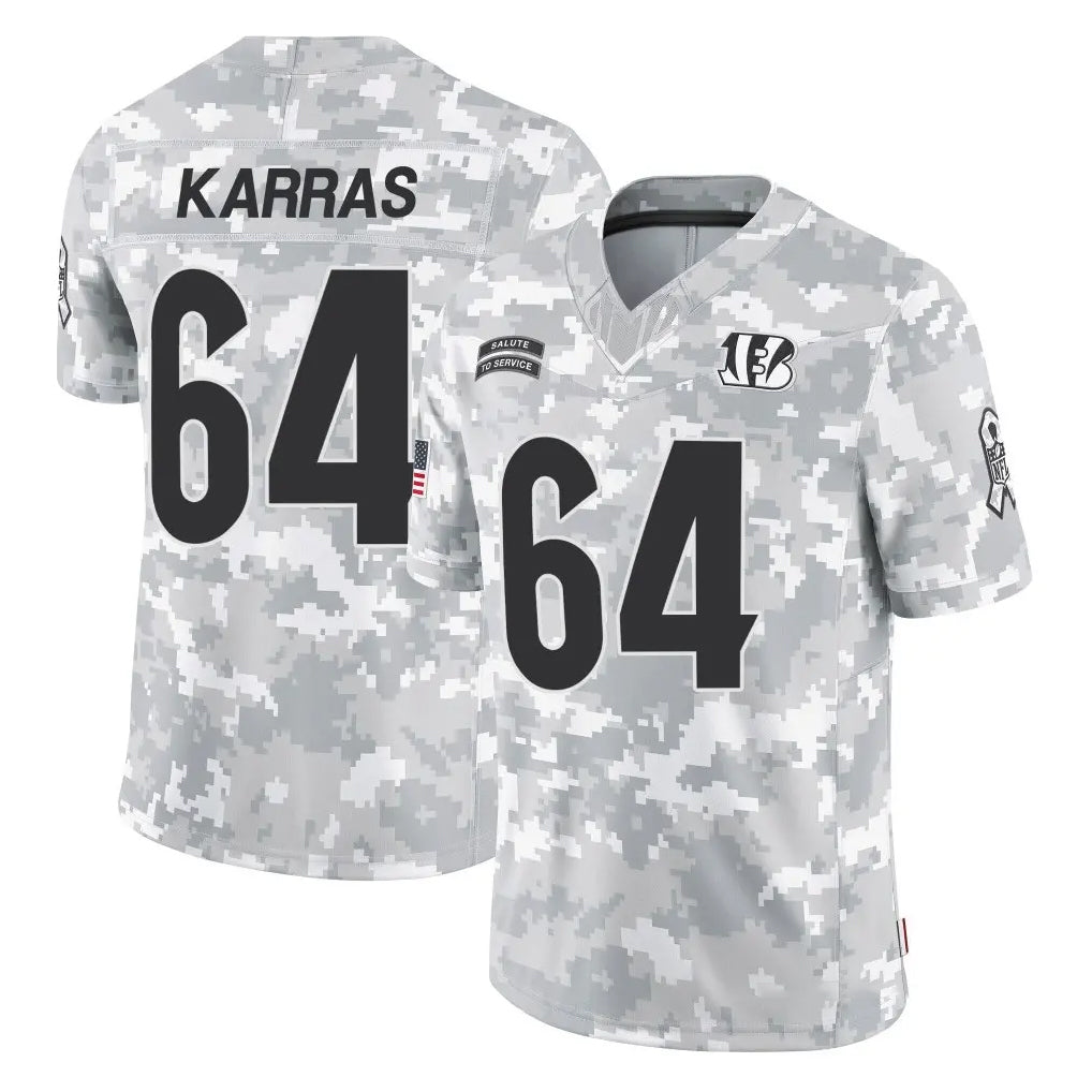 C.Bengals #64 Ted Karras Player Arctic Camo Salute to Service Limited Odoa Stitched Jerseys