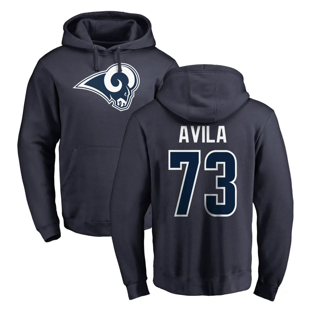 LA.Rams #73 Steve Avila Player Navy Pullover Hoodie Limited Game Odoa Stitched Jerseys