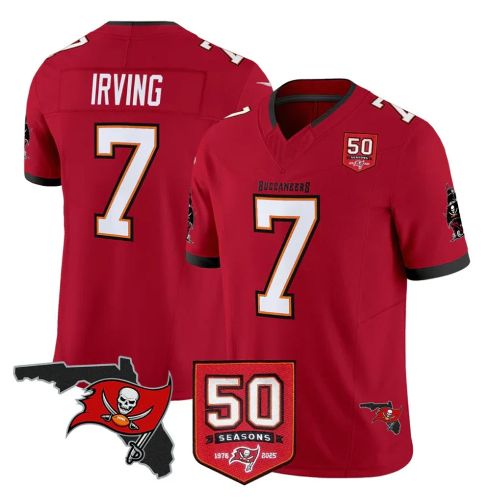 TB.Buccaneers #7 Bucky Irving Player Red 50th Season Vapor Limited Home Game Odoa Stitched Jerseys