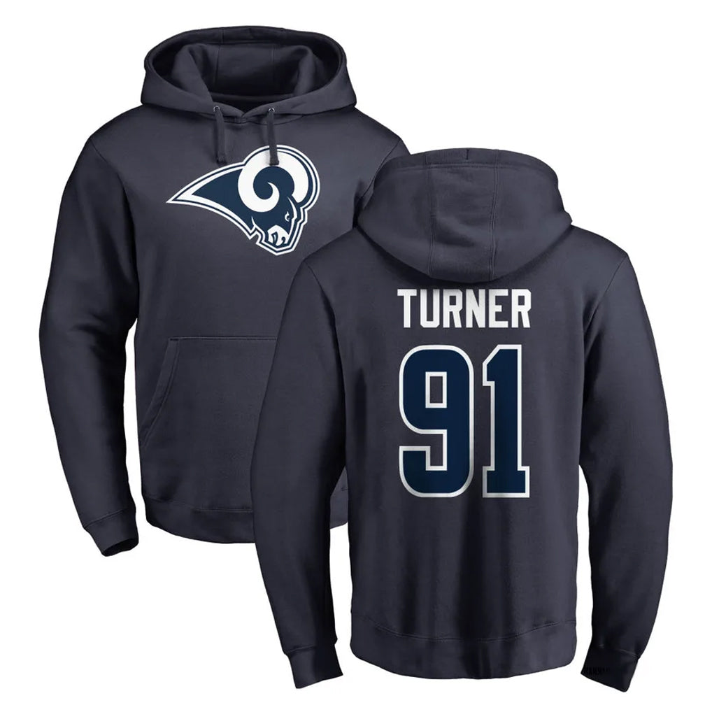LA.Rams #91 Kobie Turner Player Navy Pullover Hoodie Limited Game Odoa Stitched Jerseys