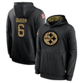 P.Steelers #6 Patrick Queen Player Black Salute to Service Hoodies Limited Game Odoa Stitched Jerseys