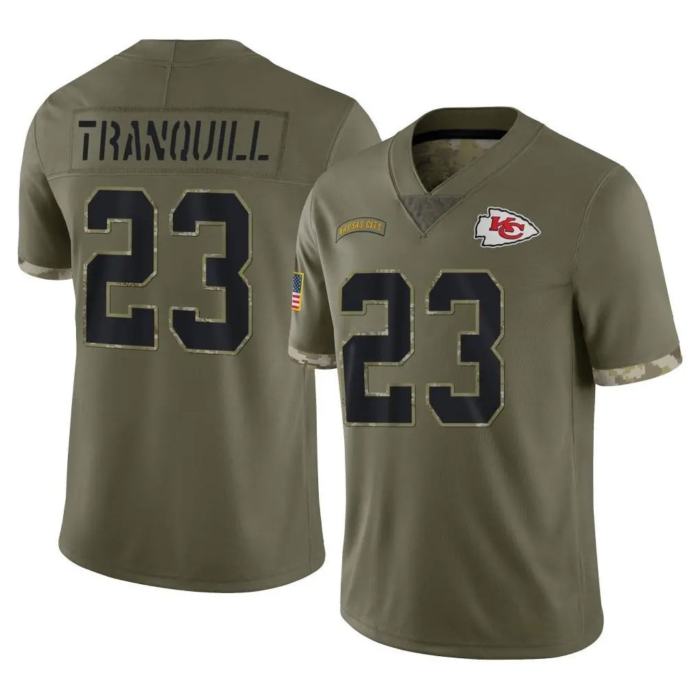 KC.Chiefs #23 Drue Tranquill Player Olive Salute To Service Limited Odoa Stitched Jerseys