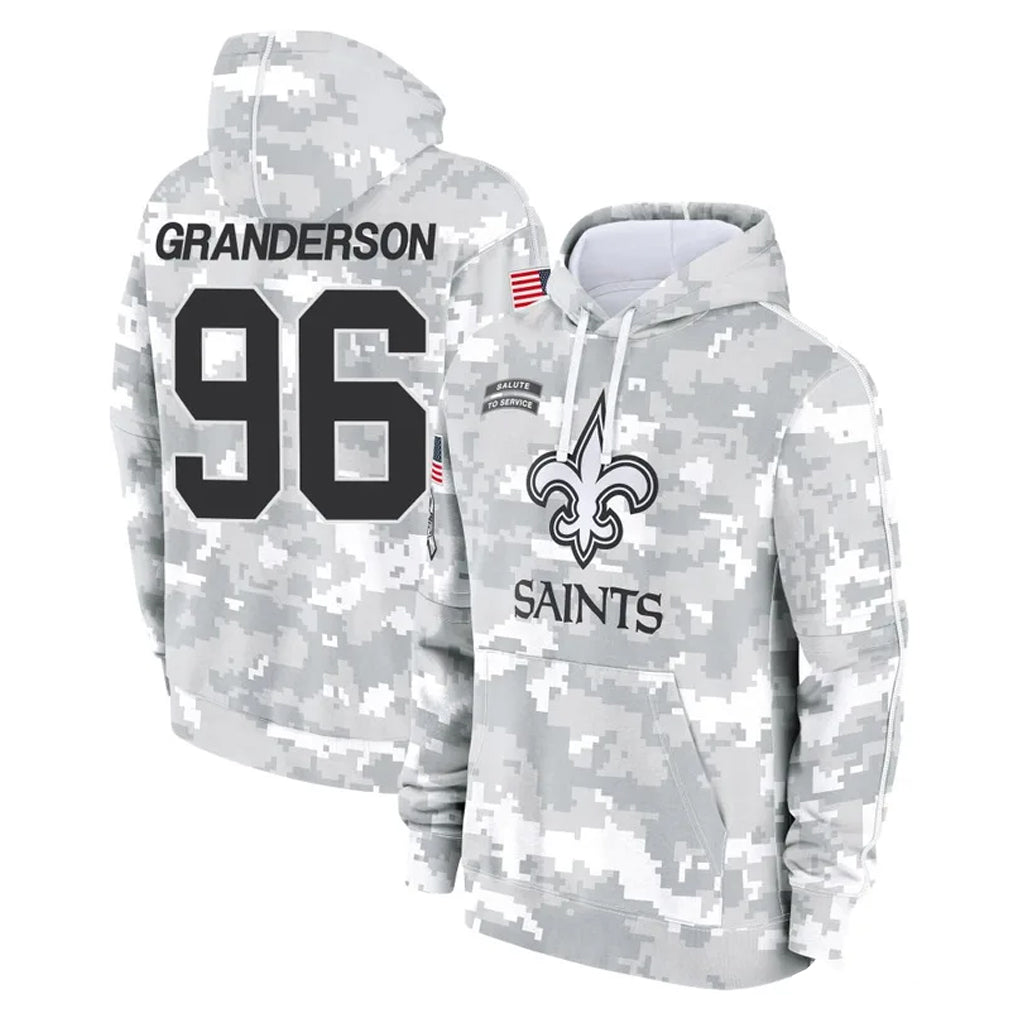 NO.Saints #96 Carl Granderson Player Arctic Camo Salute to Service Pullover Hoodies Limited Game Odoa Stitched Jerseys