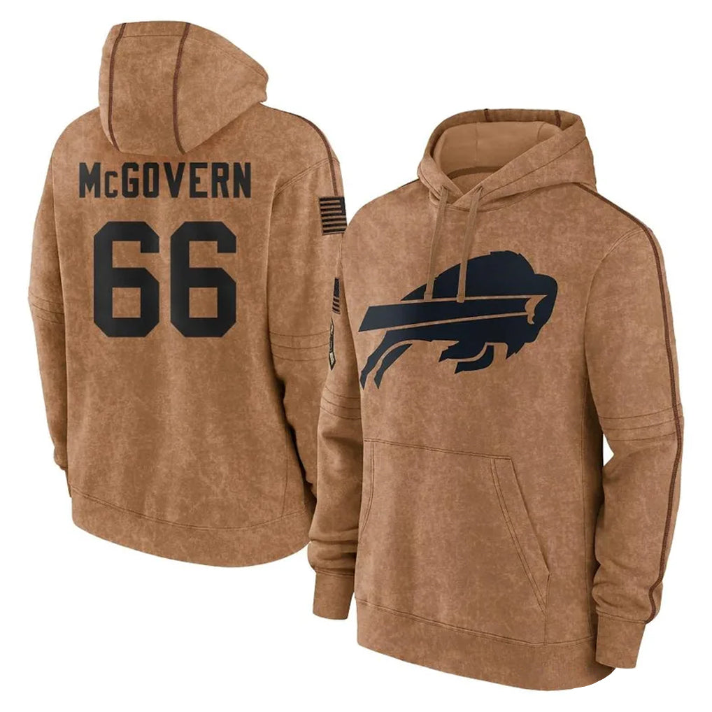B.Bills #66 Connor McGovern Player Brown Salute to Service Hoodies Odoa Stitched Jerseys