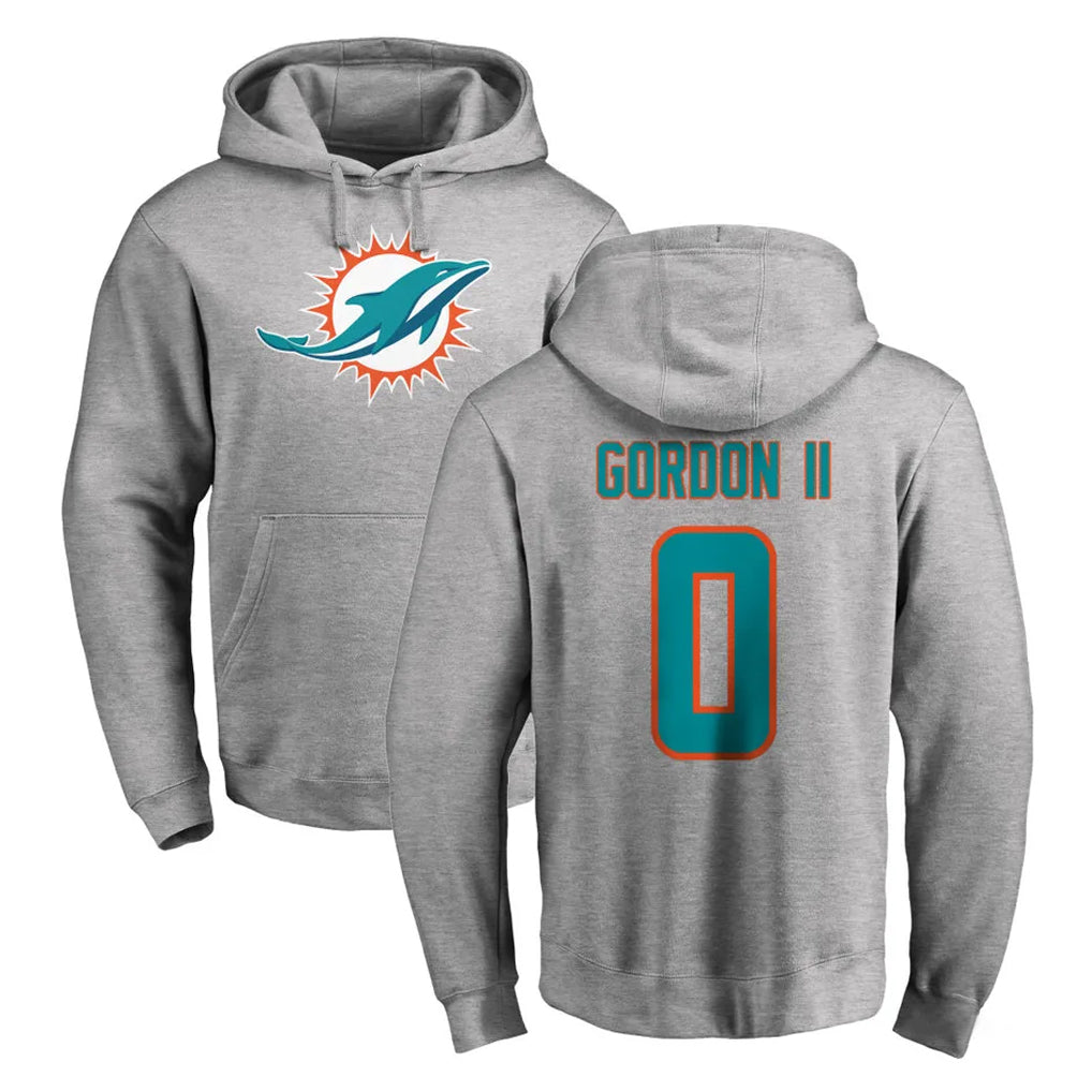 M.Dolphins #0 Ollie Gordon II Player Gray LOGO Pullover Hoodies Limited Odoa Stitched Jerseys