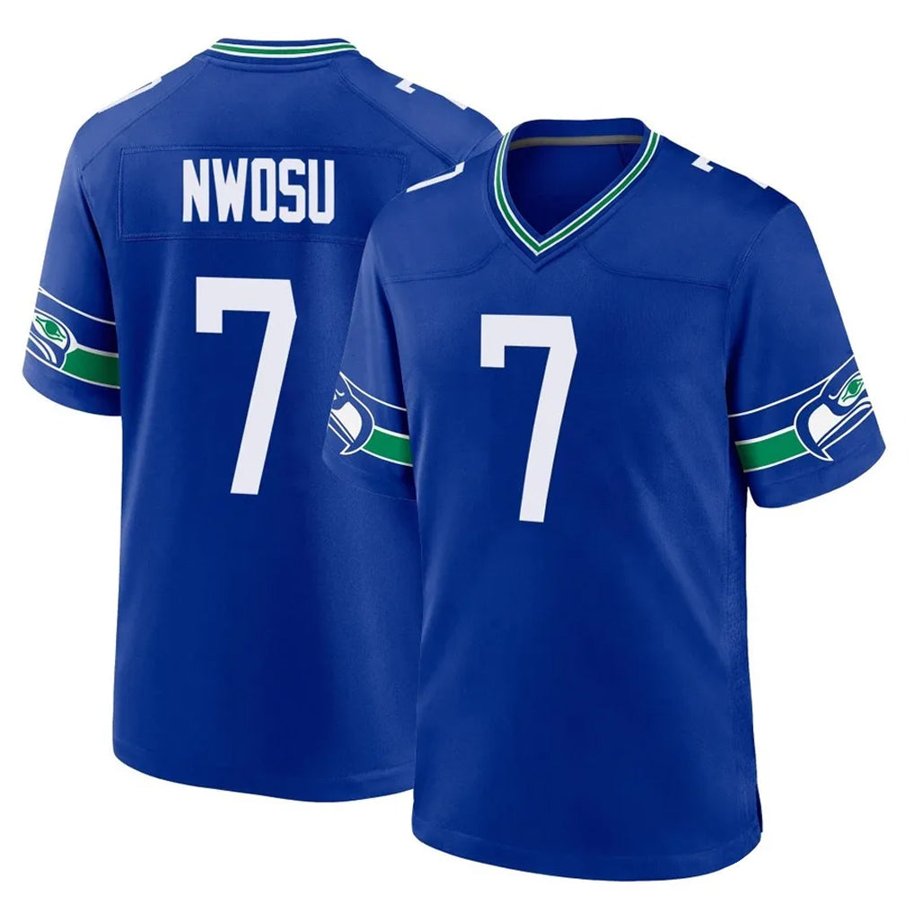 S.Seahawks #7 Uchenna Nwosu Player Royal Throwback Home Game Odoa Stitched Jerseys