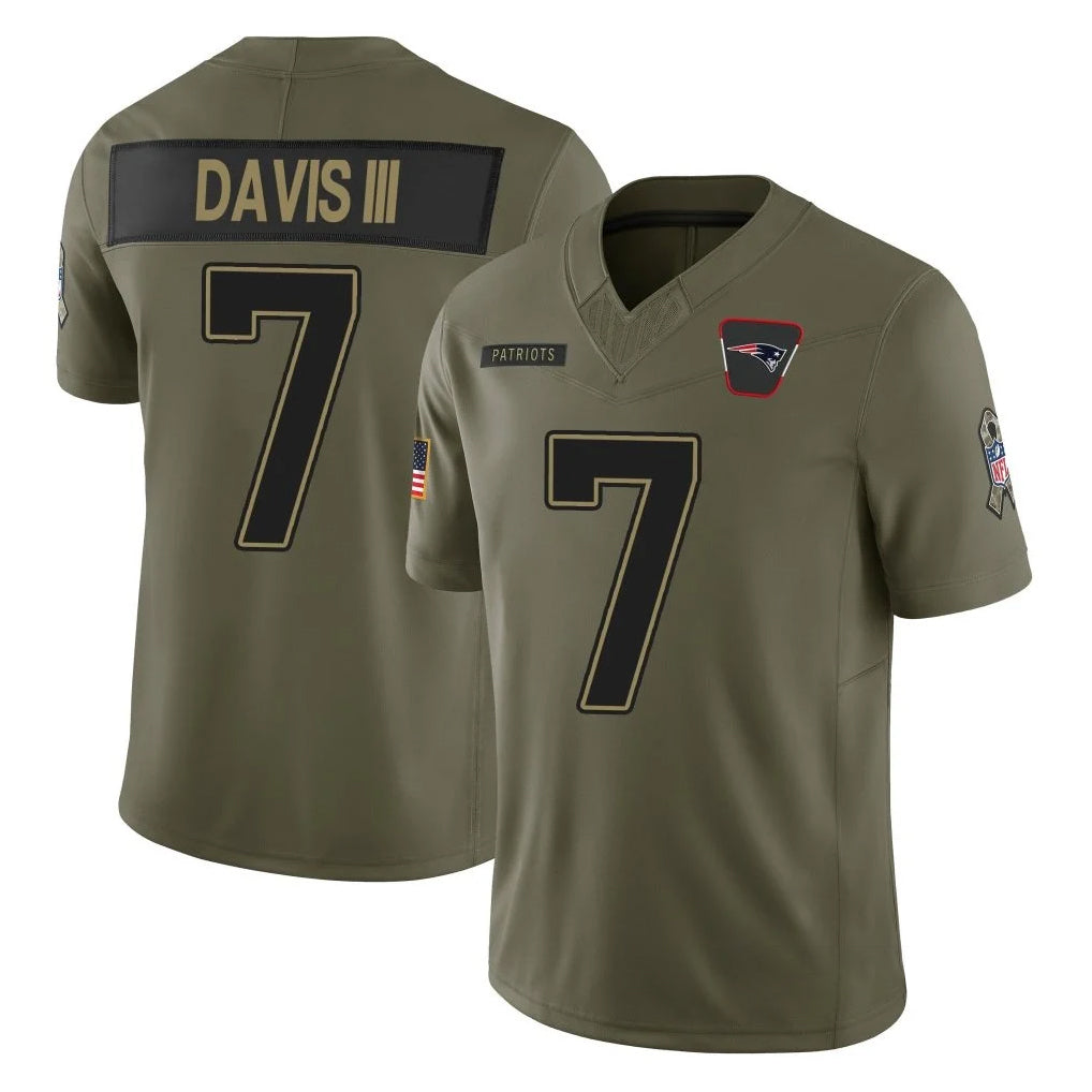 NE.Patriots #7 Carlton Davis III Player Olive 2025 Salute To Service Limited Odoa Stitched Jerseys