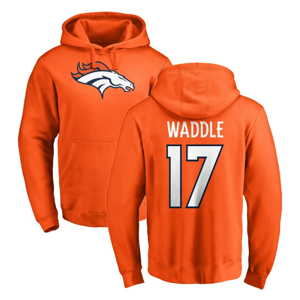 D.Broncos #17 Jaylen Waddle Player Orange Pullover Hoodie Limited Odoa Stitched Jerseys