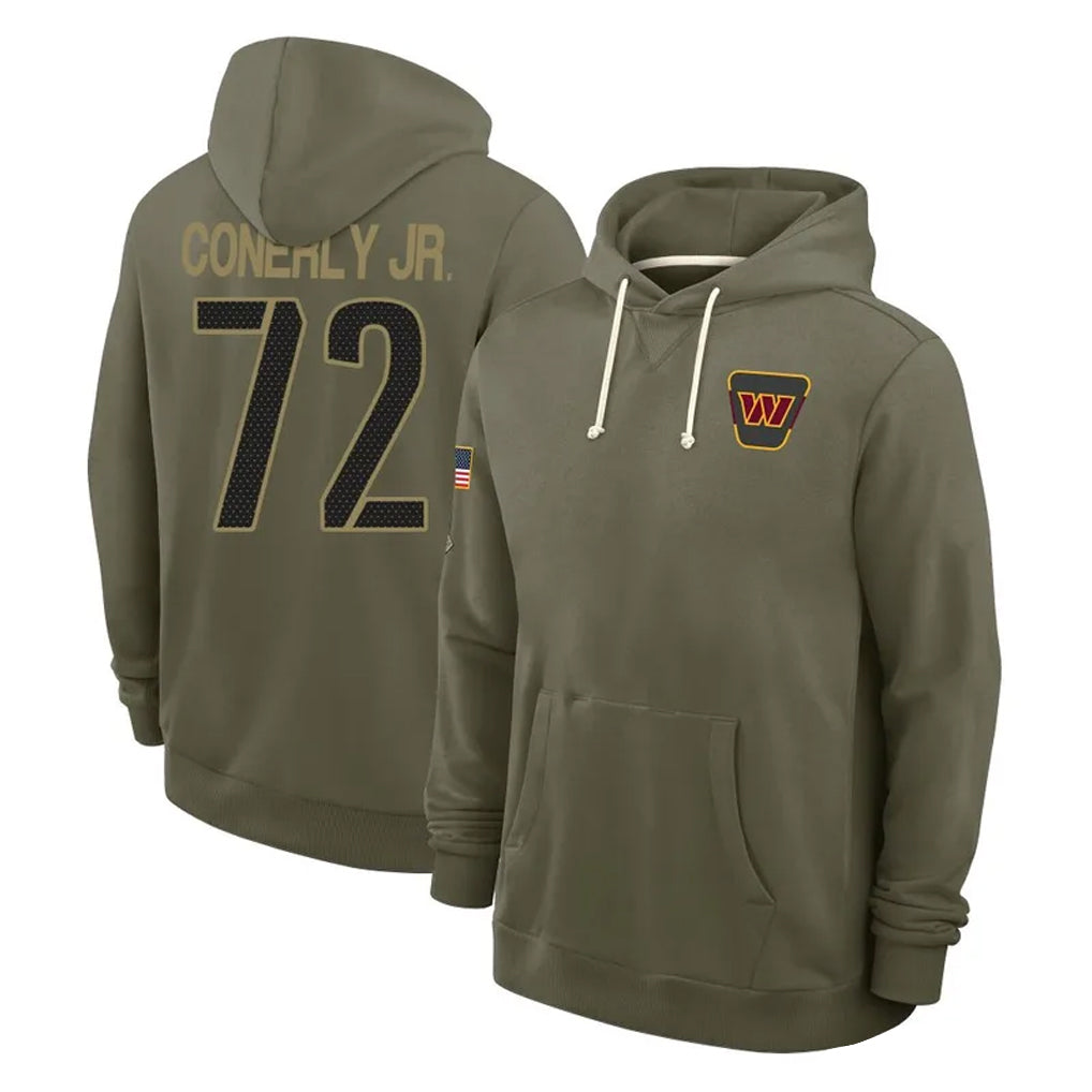 W.Commanders #72 Josh Conerly Jr. Player Olive Salute to Service Pullover Hoodies Limited Home Odoa Stitched Jerseys