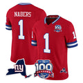 NY.Giants #1 Malik Nabers Player Red 100th Season & State Patch Vapor Limited Home Game Odoa Stitched Jerseys