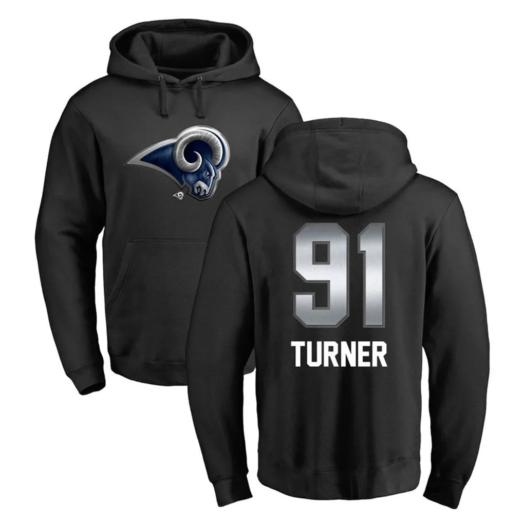 LA.Rams #91 Kobie Turner Player Black Pullover Hoodie Limited Game Odoa Stitched Jerseys