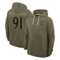 B.Ravens #91 Trey Hendrickson Player Olive Salute to Service Hoodie Odoa Stitched Jerseys