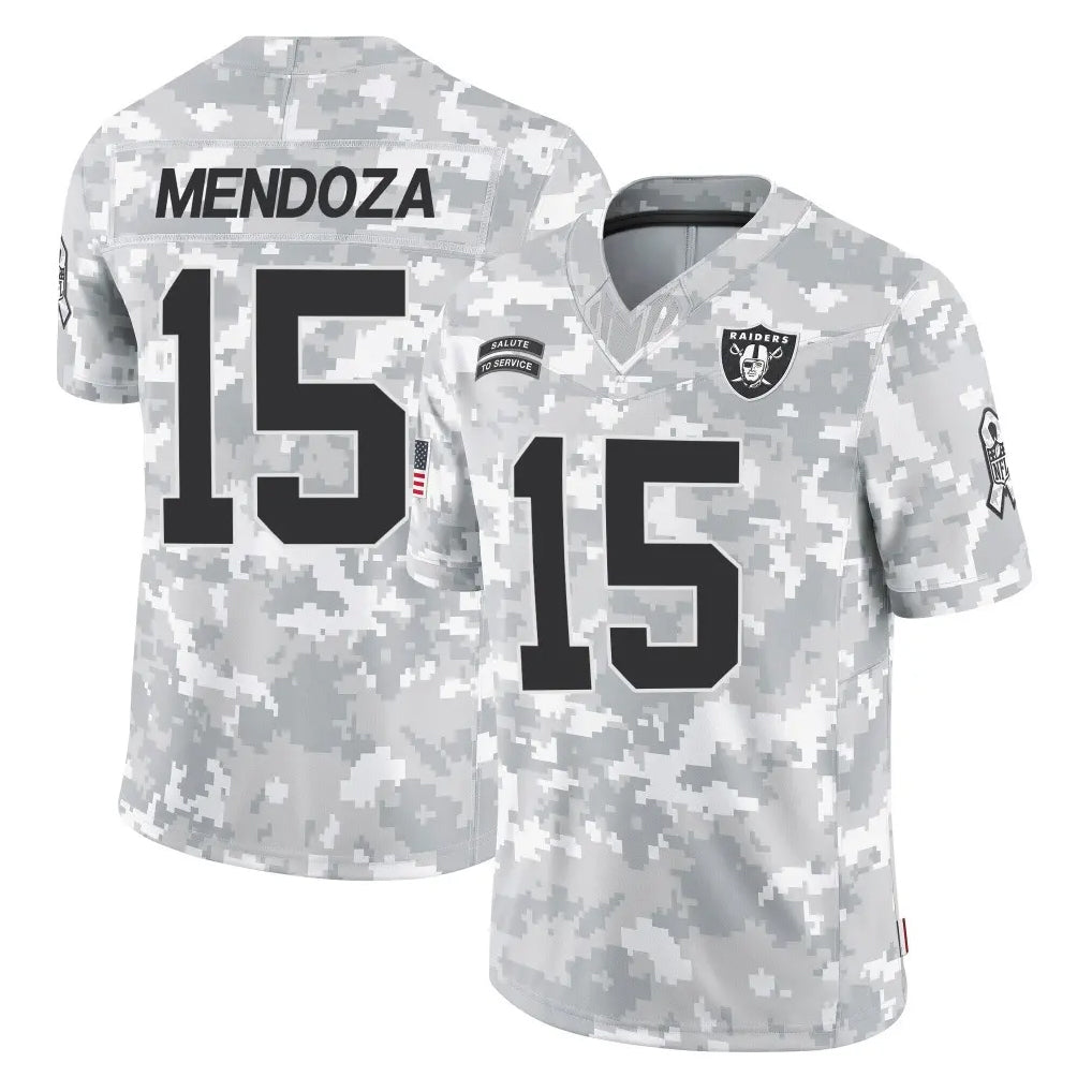 LV.Raiders #15 Fernando Mendoza Player Arctic Camo Salute To Service Limited Game Odoa Stitched Jerseys