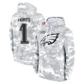 P.Eagles #1 Jalen Hurts Player Arctic Camo Salute to Service Pullover Hoodies Limited Game Odoa Stitched Jerseys
