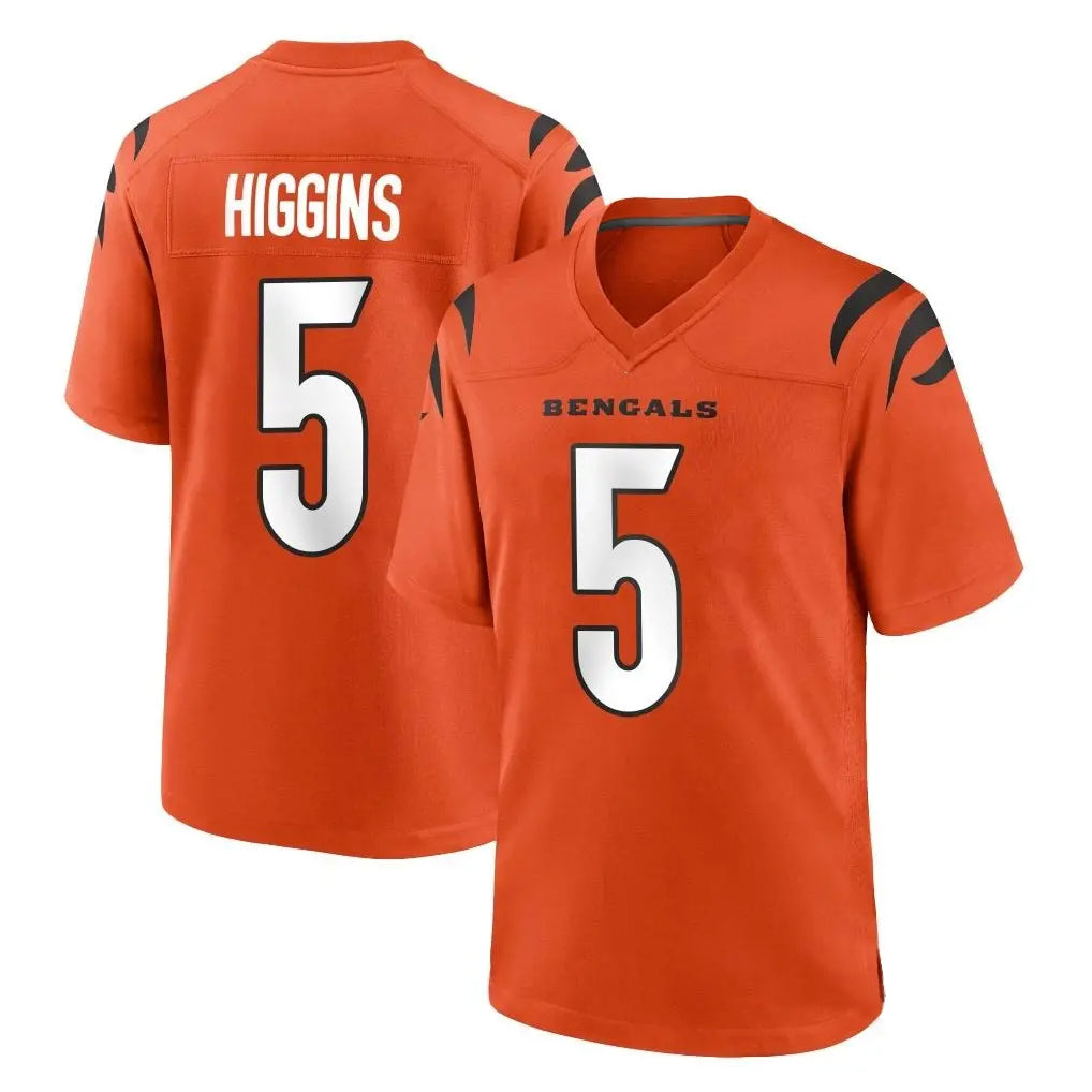C.Bengals #5 Tee Higgins Player Orange Home Game Odoa Stitched Jerseys