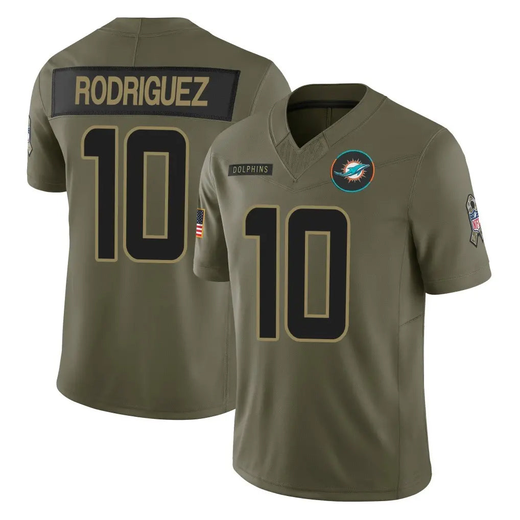 M.Dolphins #10 Jacob Rodriguez Player Olive 2025 Salute To Service Limited Game Odoa Stitched Jerseys