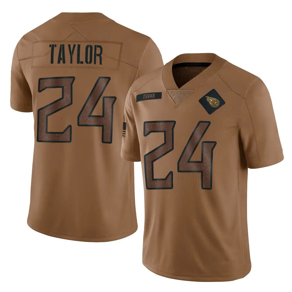 T.Titans #24 Alontae Taylor Player Brown Limited Salute to Service Home Game Odoa Stitched Jerseys
