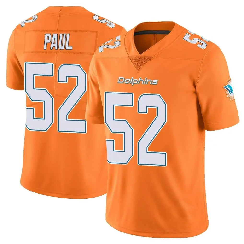 M.Dolphins #52 Patrick Paul Player Orange Limited Home Game Odoa Stitched Jerseys