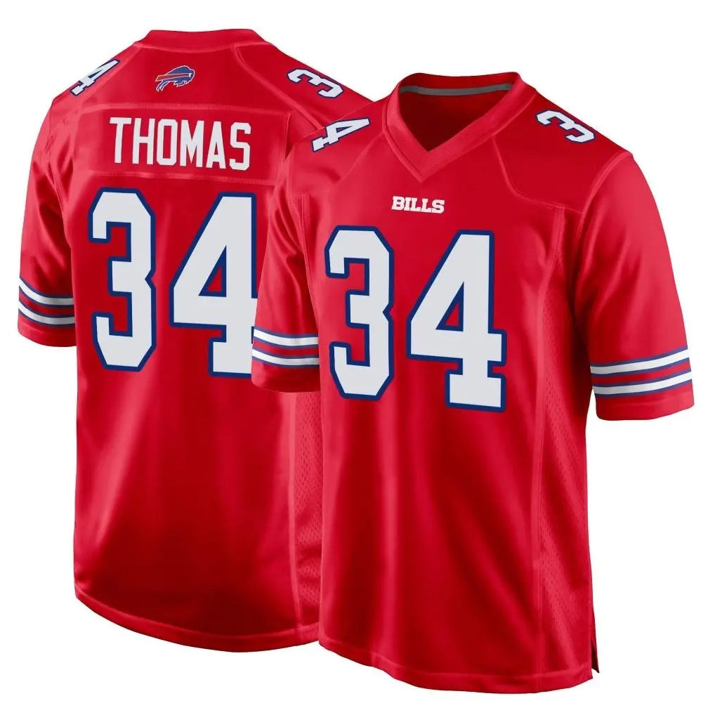 B.Bills #34 Thurman Thomas Player Red Home Game Odoa Stitched Jerseys