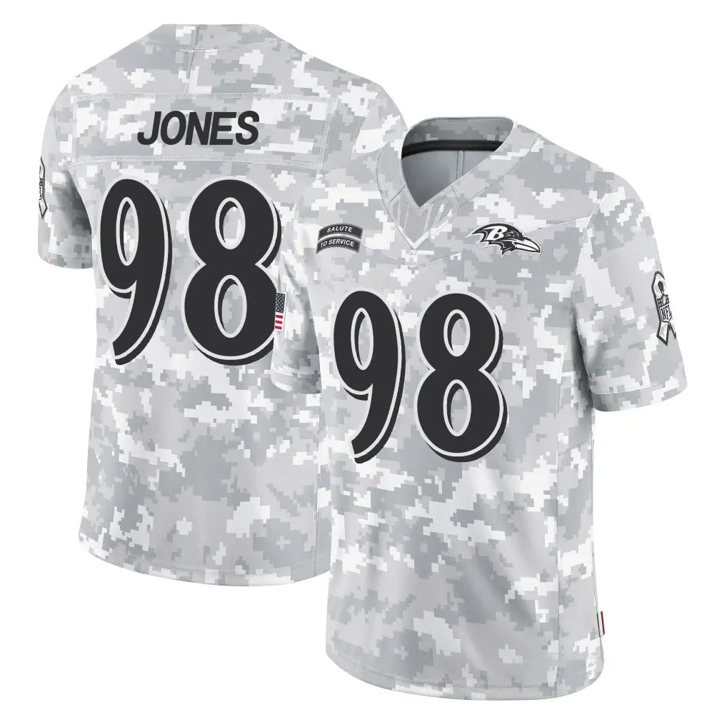 B.Ravens #98 Travis Jones Player Arctic Camo Salute to Service Limited Odoa Stitched Jerseys