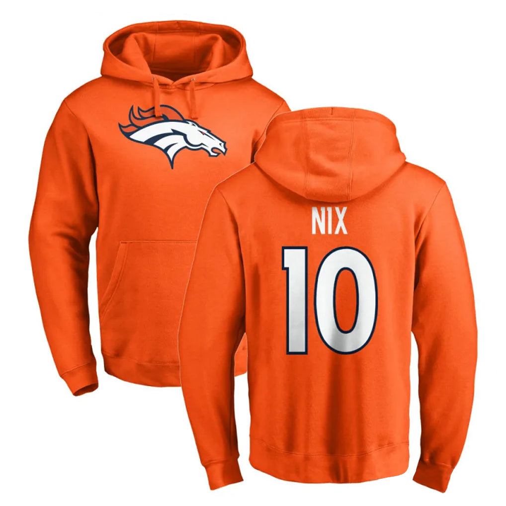 D.Broncos #10 Bo Nix Player Orange Pullover Hoodie Limited Odoa Stitched Jerseys