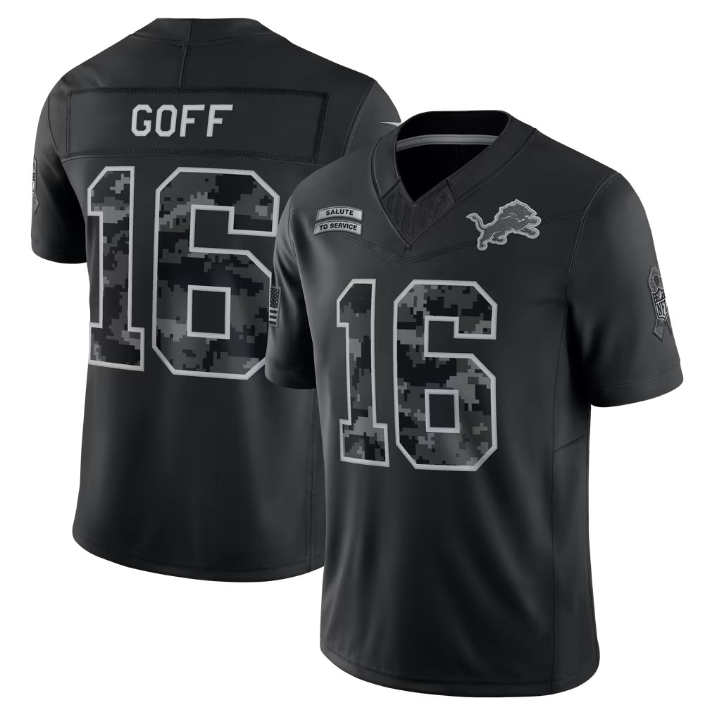 Odoa D.Lions #16 Jared Goff Player Black Limited 2026 Salute to Service Home Game Stitched Jerseys
