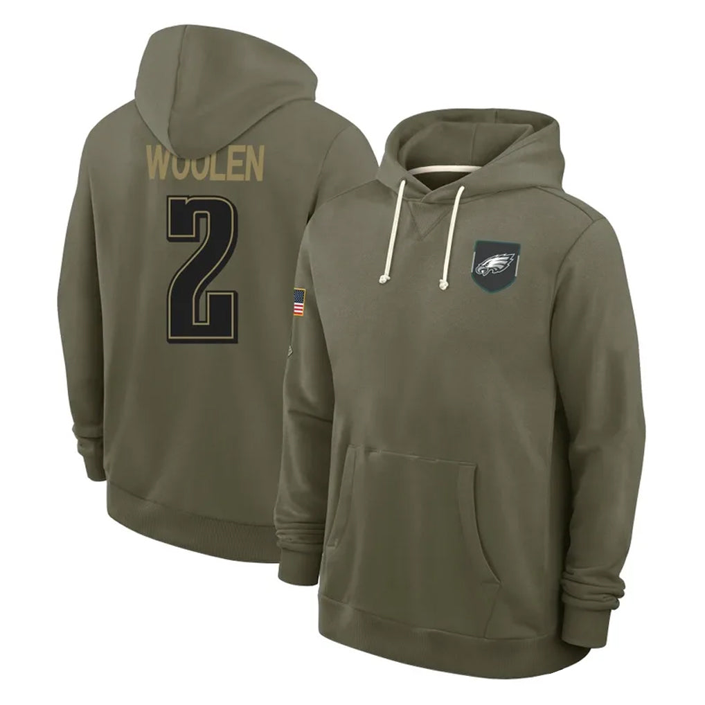P.Eagles #2 Riq Woolen Player Olive Salute to Service Pullover Hoodies Limited Odoa Stitched Jerseys