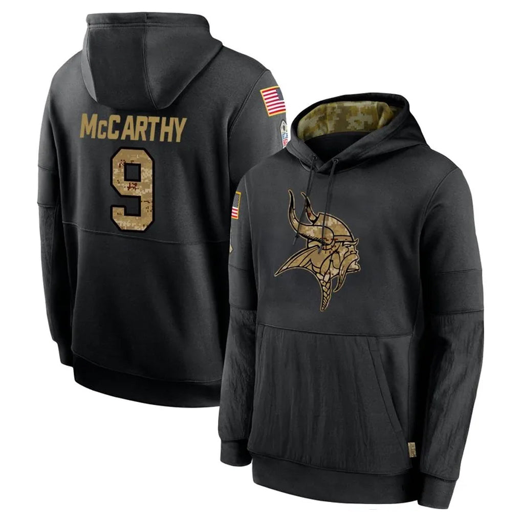 M.Vikings #9 J.J. McCarthy Player Black Salute to Service Hoodies Limited Game Odoa Stitched Jerseys